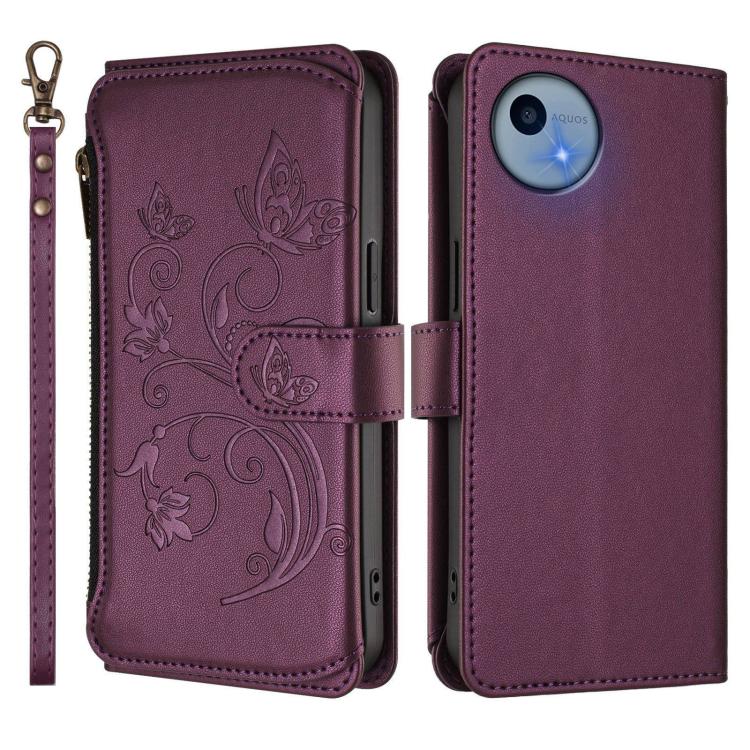 For Sharp Aquos Wish5 Butterfly Love Flower Multi-card Zipper Wallet Leather Phone Case