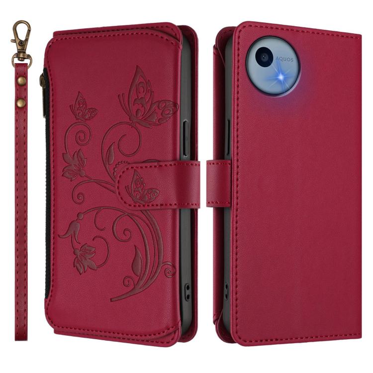For Sharp Aquos Wish5 Butterfly Love Flower Multi-card Zipper Wallet Leather Phone Case