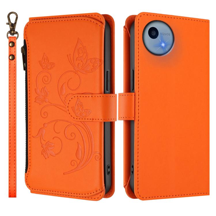 For Sharp Aquos Wish5 Butterfly Love Flower Multi-card Zipper Wallet Leather Phone Case