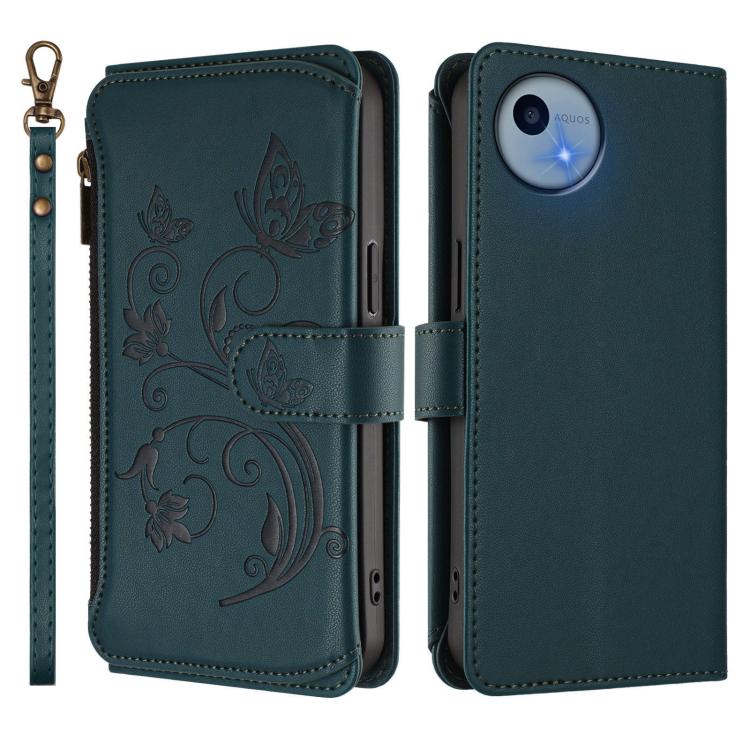 For Sharp Aquos Wish5 Butterfly Love Flower Multi-card Zipper Wallet Leather Phone Case