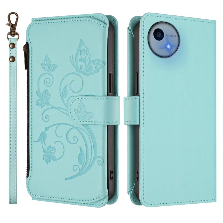 For Sharp Aquos Wish5 Butterfly Love Flower Multi-card Zipper Wallet Leather Phone Case