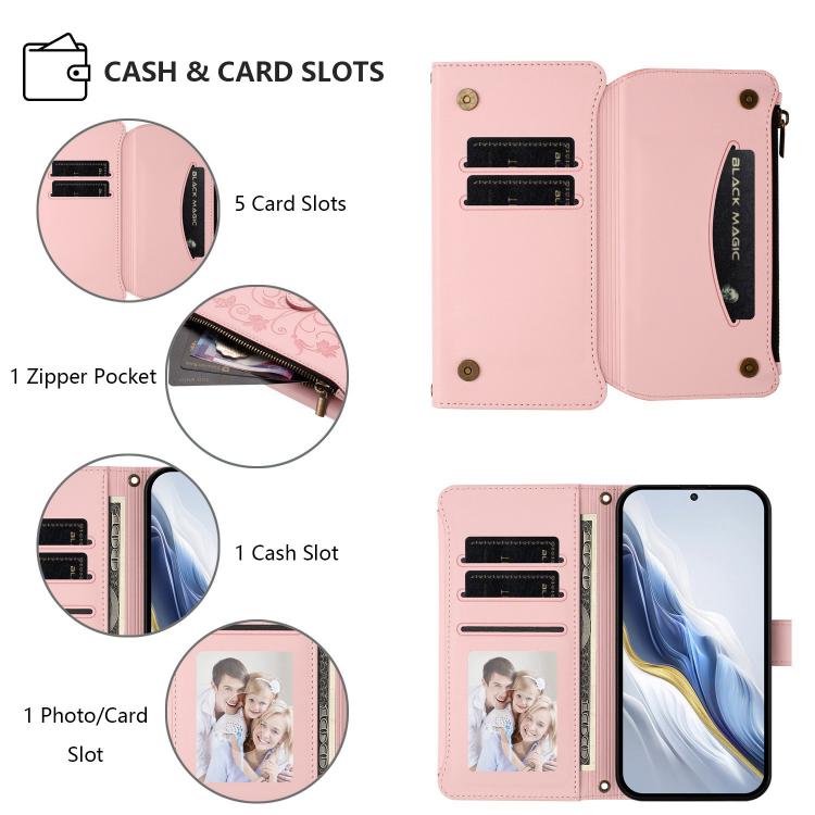 For Sharp Aquos Wish5 Butterfly Love Flower Multi-card Zipper Wallet Leather Phone Case