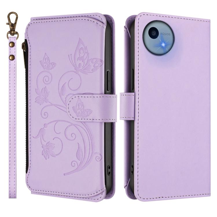 For Sharp Aquos Wish5 Butterfly Love Flower Multi-card Zipper Wallet Leather Phone Case