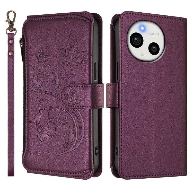 For Sharp Aquos Sense10 Butterfly Love Flower Multi-card Zipper Wallet Leather Phone Case