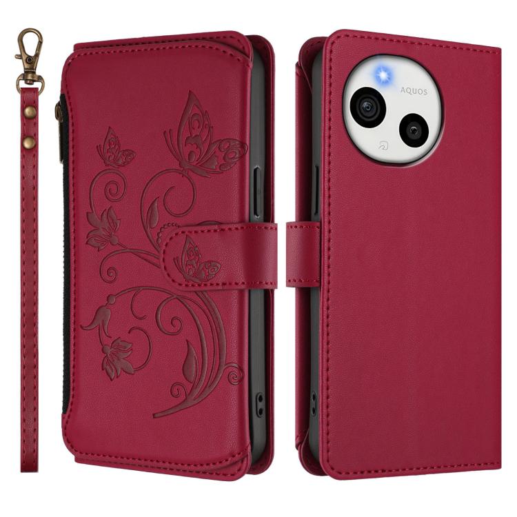 For Sharp Aquos Sense10 Butterfly Love Flower Multi-card Zipper Wallet Leather Phone Case