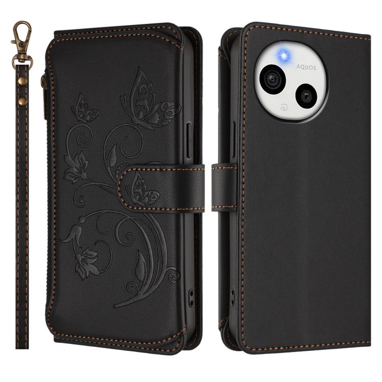 For Sharp Aquos Sense10 Butterfly Love Flower Multi-card Zipper Wallet Leather Phone Case