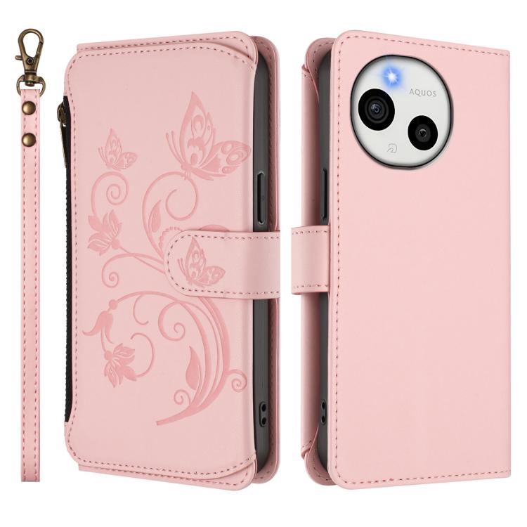 For Sharp Aquos Sense10 Butterfly Love Flower Multi-card Zipper Wallet Leather Phone Case