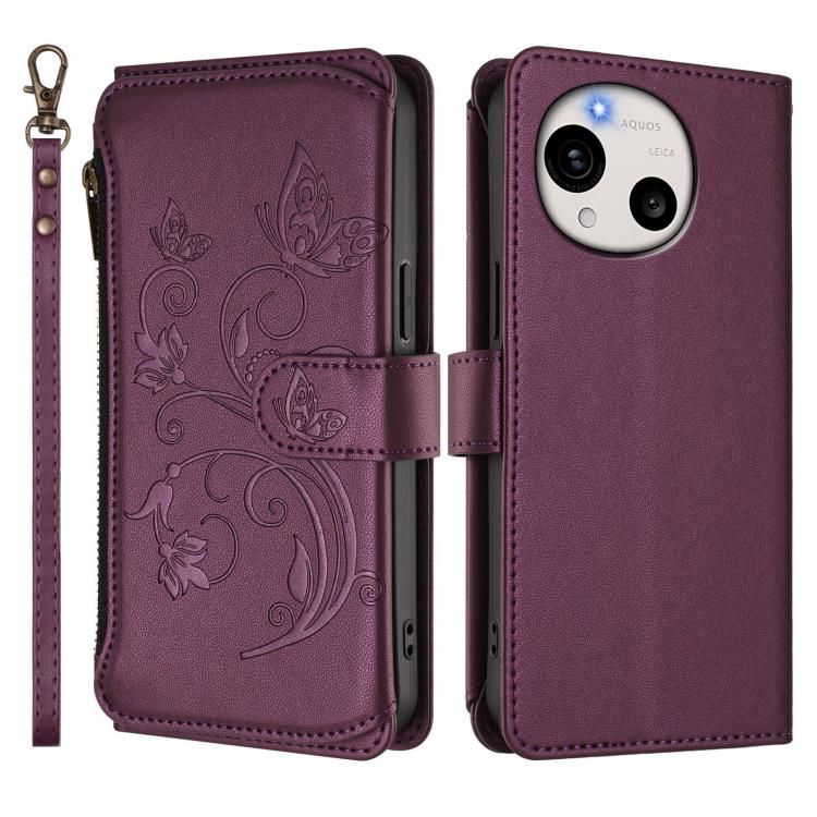 For Sharp Aquos R11 Butterfly Love Flower Multi-card Zipper Wallet Leather Phone Case