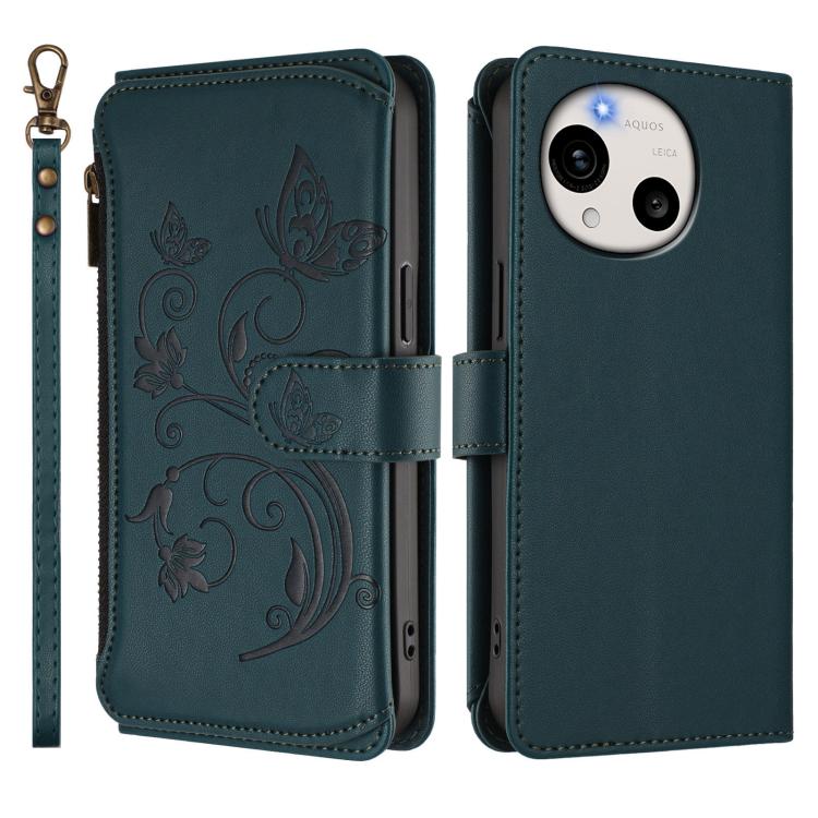 For Sharp Aquos R11 Butterfly Love Flower Multi-card Zipper Wallet Leather Phone Case