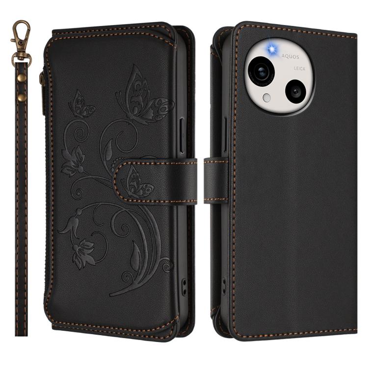 For Sharp Aquos R11 Butterfly Love Flower Multi-card Zipper Wallet Leather Phone Case