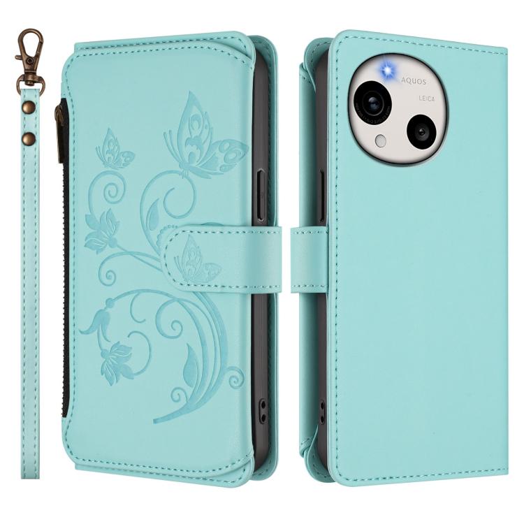 For Sharp Aquos R11 Butterfly Love Flower Multi-card Zipper Wallet Leather Phone Case