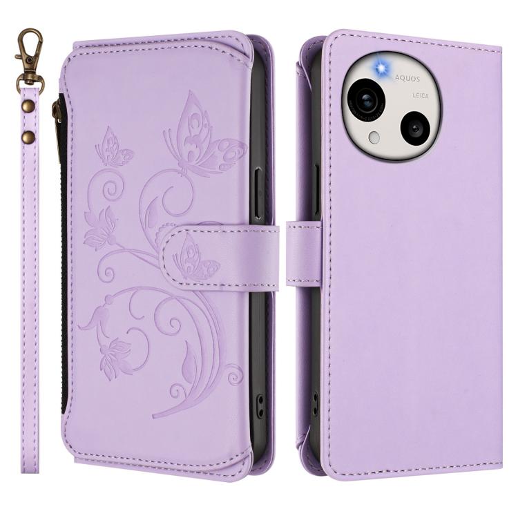 For Sharp Aquos R11 Butterfly Love Flower Multi-card Zipper Wallet Leather Phone Case