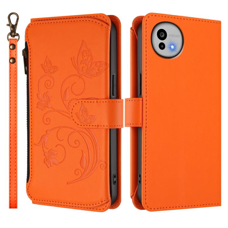 For Sharp Aquos wish6 Butterfly Love Flower Multi-card Zipper Wallet Leather Phone Case