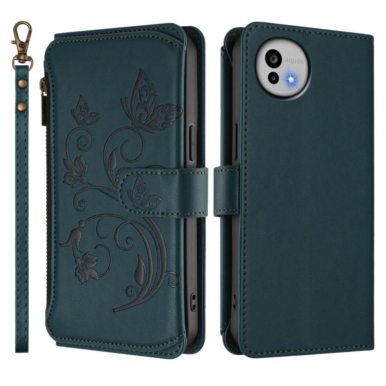 For Sharp Aquos wish6 Butterfly Love Flower Multi-card Zipper Wallet Leather Phone Case
