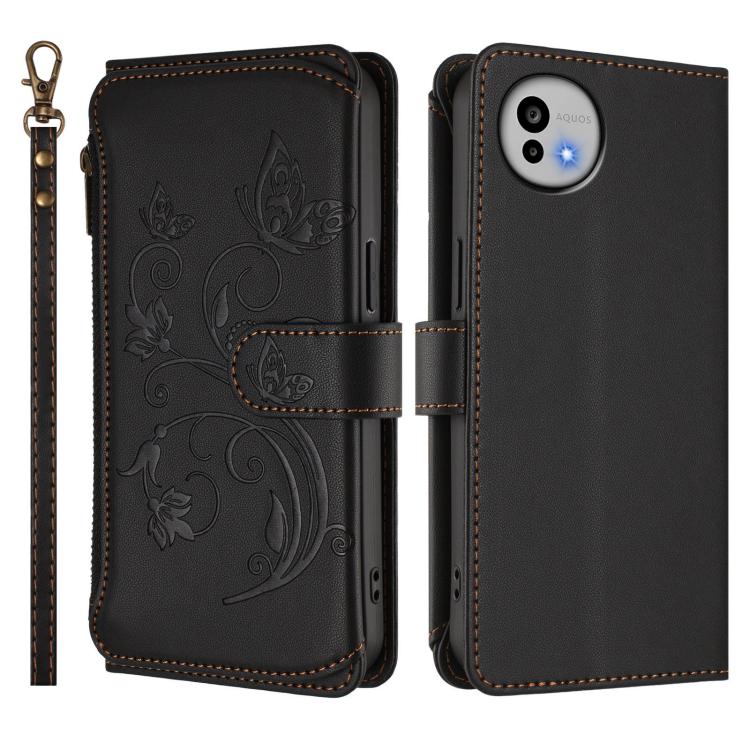 For Sharp Aquos wish6 Butterfly Love Flower Multi-card Zipper Wallet Leather Phone Case