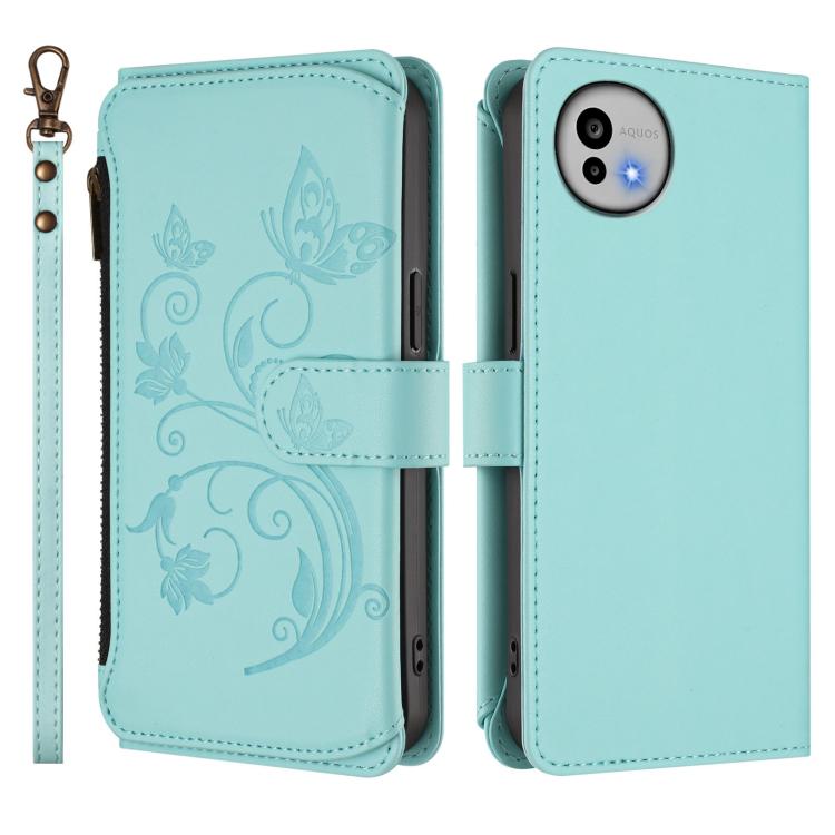 For Sharp Aquos wish6 Butterfly Love Flower Multi-card Zipper Wallet Leather Phone Case