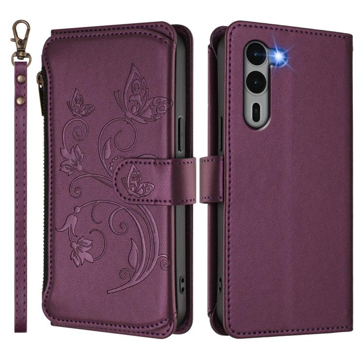 For Fujitsu Arrows We2 Plus F-51E Butterfly Love Flower Multi-card Zipper Wallet Leather Phone Case