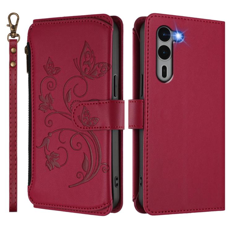 For Fujitsu Arrows We2 Plus F-51E Butterfly Love Flower Multi-card Zipper Wallet Leather Phone Case