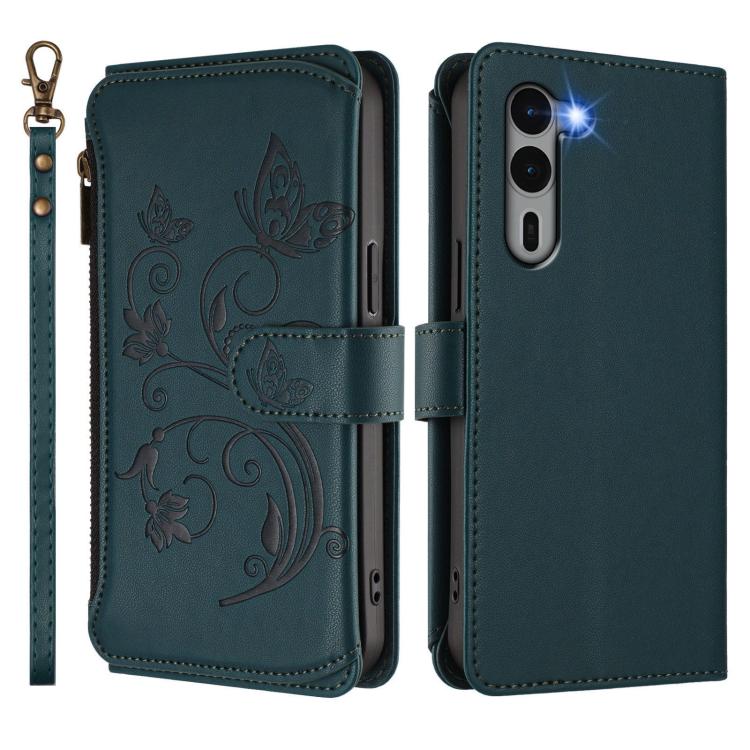 For Fujitsu Arrows We2 Plus F-51E Butterfly Love Flower Multi-card Zipper Wallet Leather Phone Case
