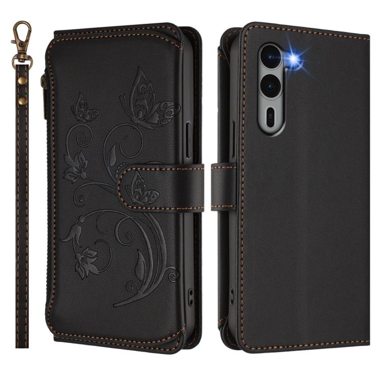 For Fujitsu Arrows We2 Plus F-51E Butterfly Love Flower Multi-card Zipper Wallet Leather Phone Case