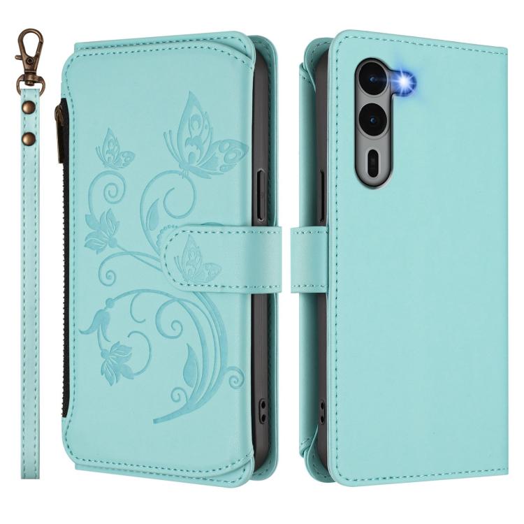 For Fujitsu Arrows We2 Plus F-51E Butterfly Love Flower Multi-card Zipper Wallet Leather Phone Case