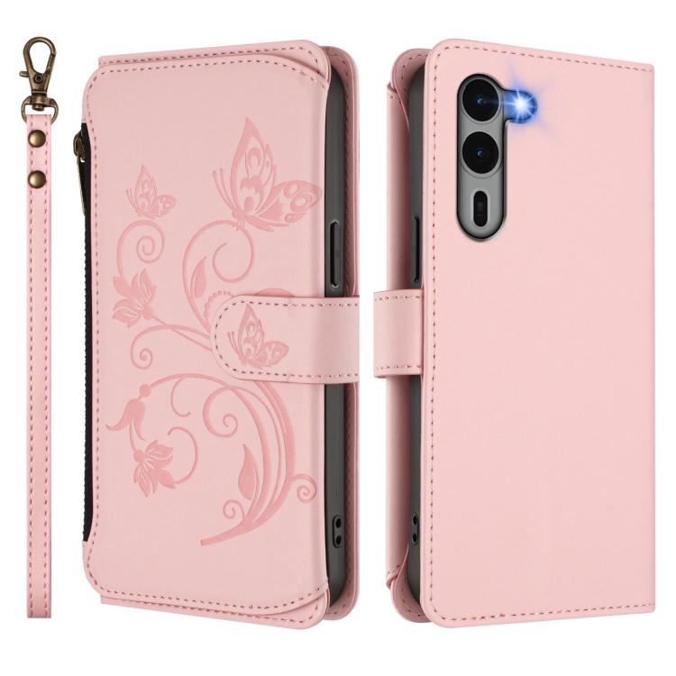 For Fujitsu Arrows We2 Plus F-51E Butterfly Love Flower Multi-card Zipper Wallet Leather Phone Case
