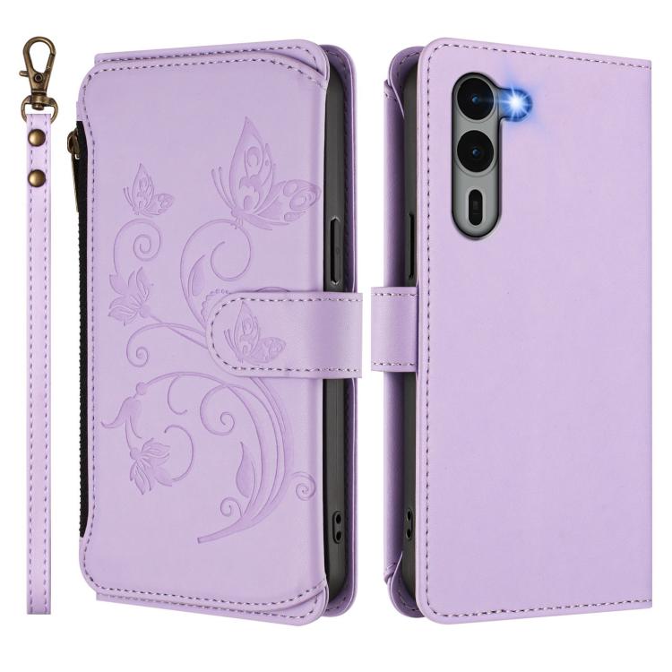 For Fujitsu Arrows We2 Plus F-51E Butterfly Love Flower Multi-card Zipper Wallet Leather Phone Case