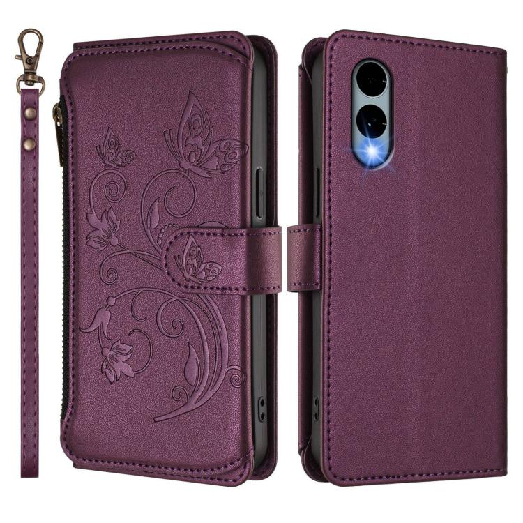 For Fujitsu Arrows We2 F-52E Butterfly Love Flower Multi-card Zipper Wallet Leather Phone Case