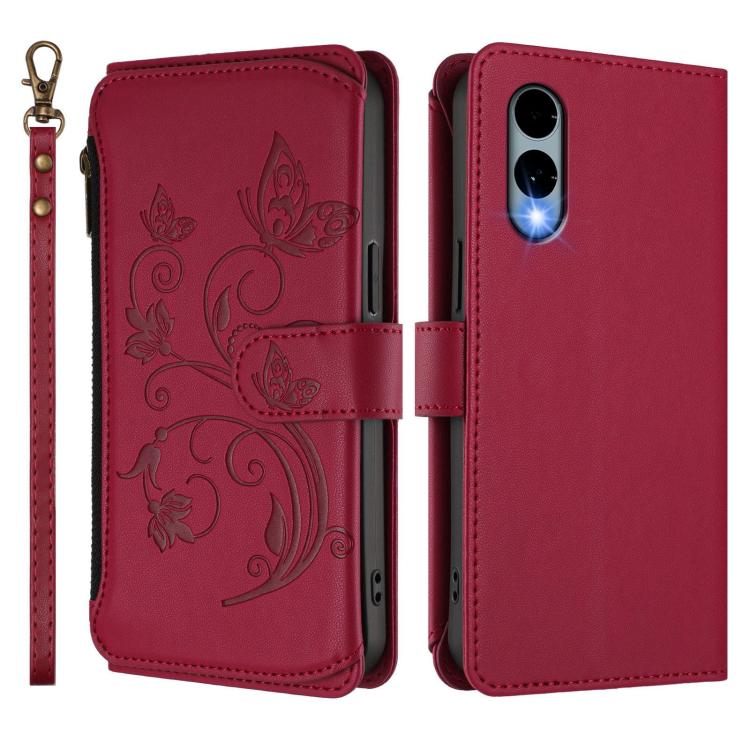 For Fujitsu Arrows We2 F-52E Butterfly Love Flower Multi-card Zipper Wallet Leather Phone Case