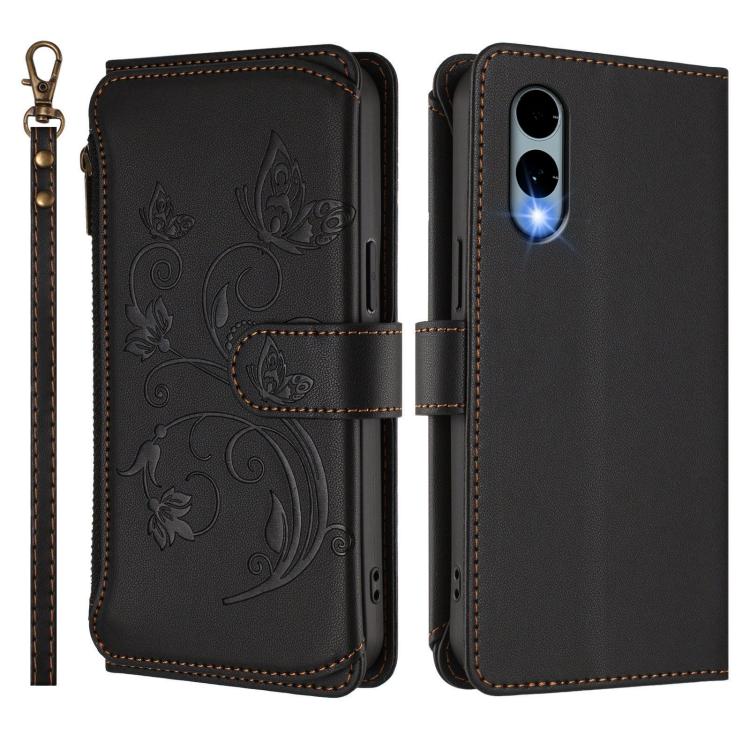 For Fujitsu Arrows We2 F-52E Butterfly Love Flower Multi-card Zipper Wallet Leather Phone Case