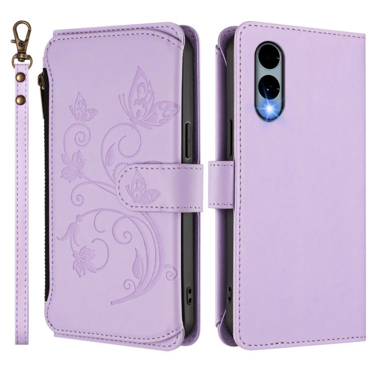 For Fujitsu Arrows We2 F-52E Butterfly Love Flower Multi-card Zipper Wallet Leather Phone Case