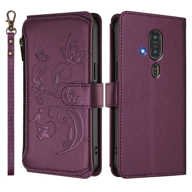 For Fujitsu RakuRaku F-53E Butterfly Love Flower Multi-card Zipper Wallet Leather Phone Case
