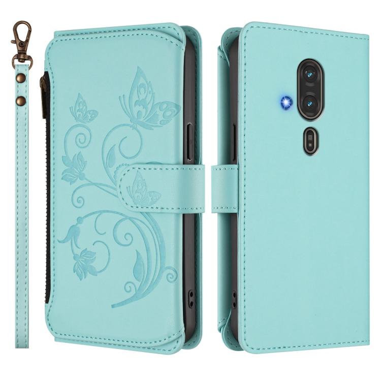 For Fujitsu RakuRaku F-53E Butterfly Love Flower Multi-card Zipper Wallet Leather Phone Case