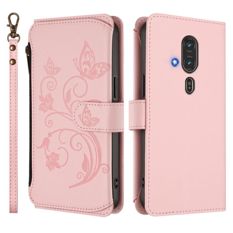 For Fujitsu RakuRaku F-53E Butterfly Love Flower Multi-card Zipper Wallet Leather Phone Case