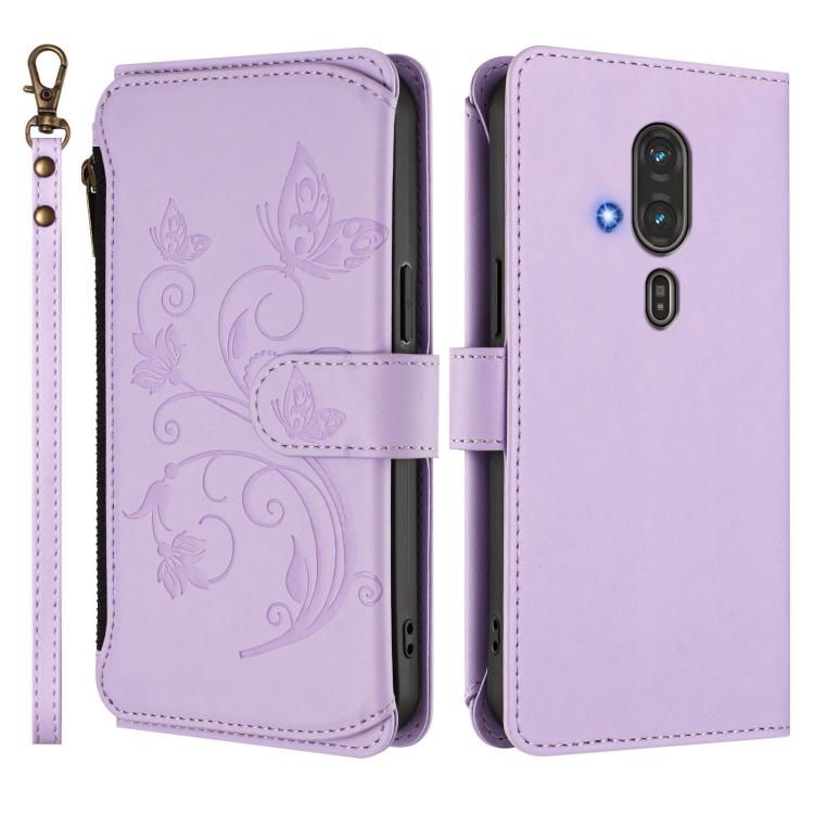 For Fujitsu RakuRaku F-53E Butterfly Love Flower Multi-card Zipper Wallet Leather Phone Case