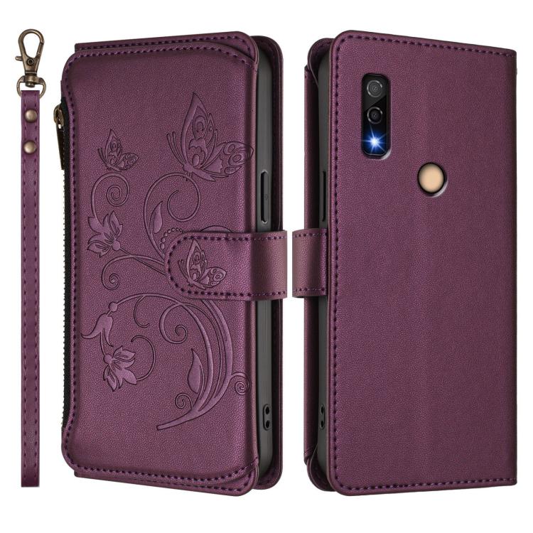 For Fujitsu Arrows We3 Butterfly Love Flower Multi-card Zipper Wallet Leather Phone Case