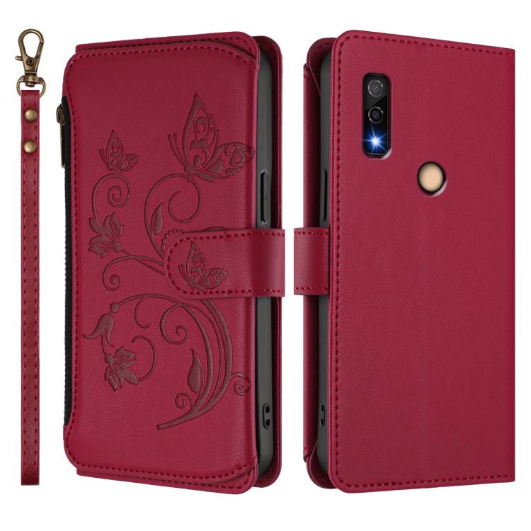 For Fujitsu Arrows We3 Butterfly Love Flower Multi-card Zipper Wallet Leather Phone Case