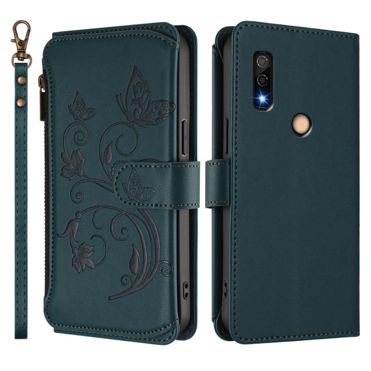 For Fujitsu Arrows We3 Butterfly Love Flower Multi-card Zipper Wallet Leather Phone Case