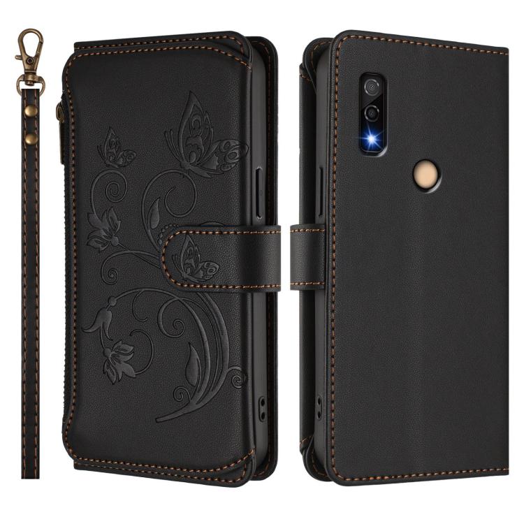 For Fujitsu Arrows We3 Butterfly Love Flower Multi-card Zipper Wallet Leather Phone Case