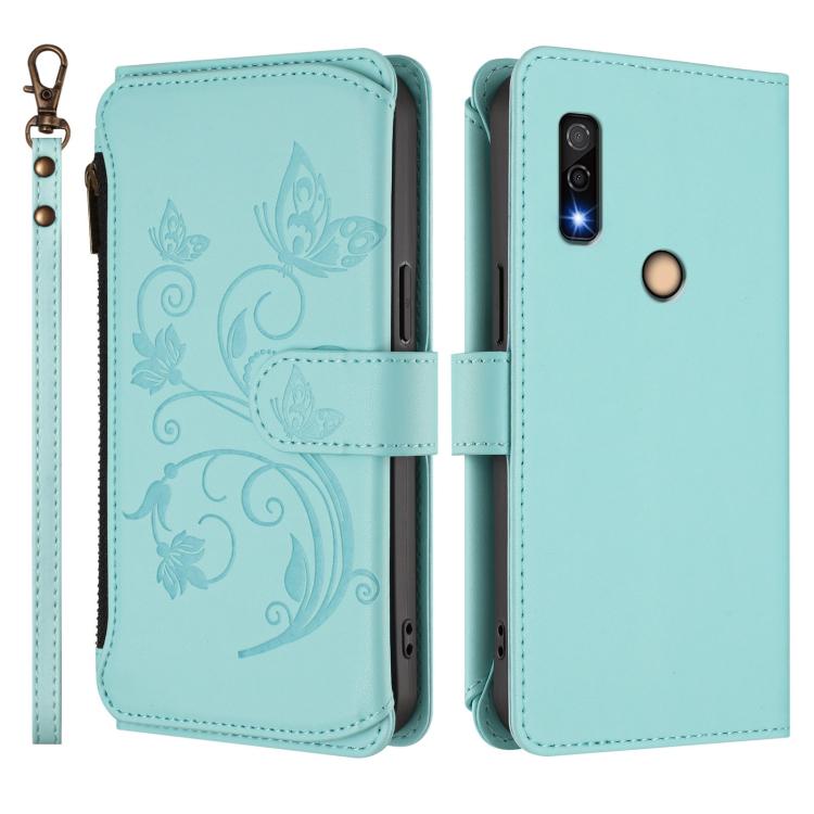 For Fujitsu Arrows We3 Butterfly Love Flower Multi-card Zipper Wallet Leather Phone Case