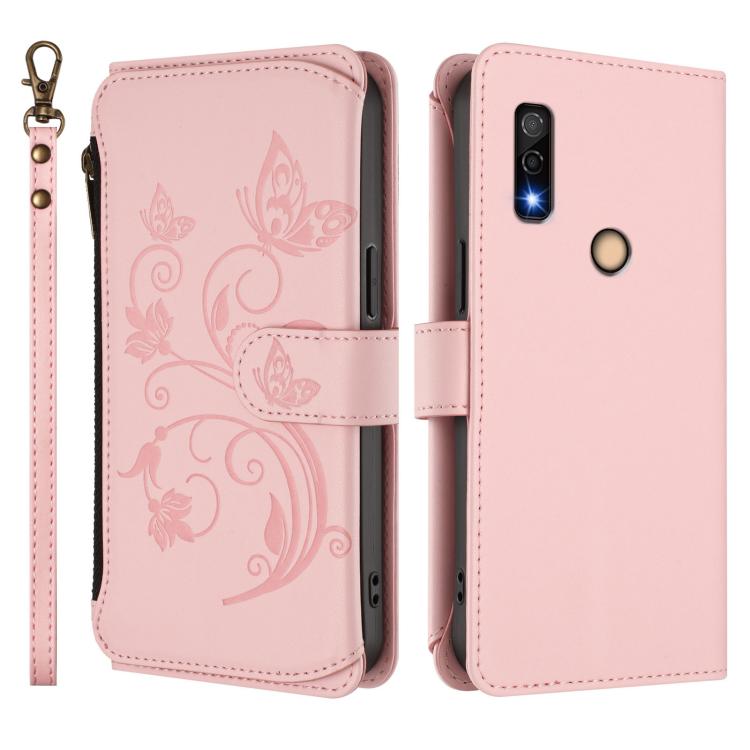 For Fujitsu Arrows We3 Butterfly Love Flower Multi-card Zipper Wallet Leather Phone Case