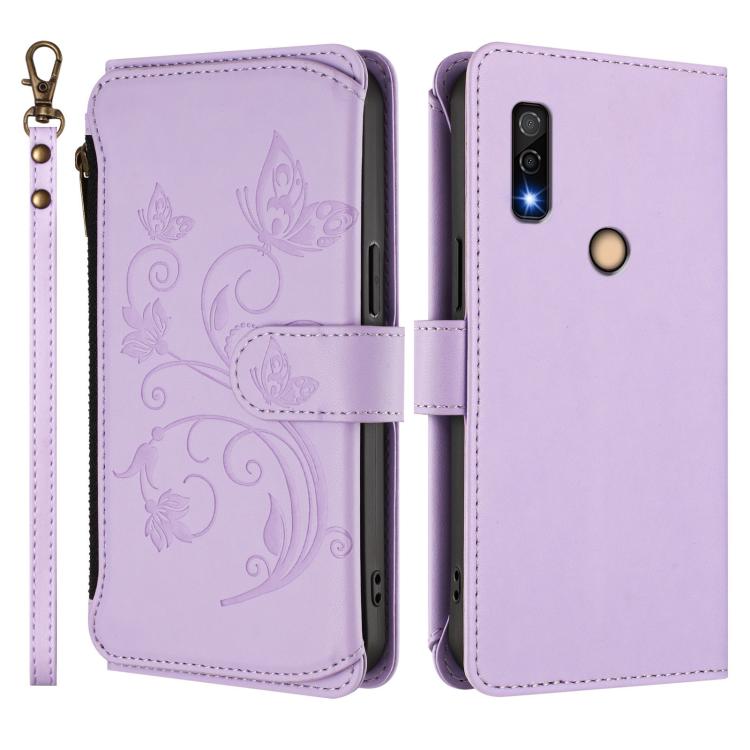 For Fujitsu Arrows We3 Butterfly Love Flower Multi-card Zipper Wallet Leather Phone Case