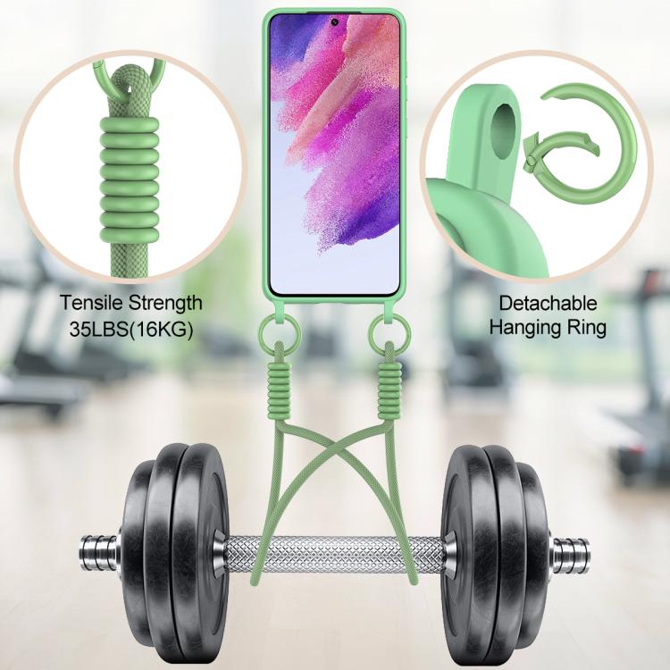 For Samsung Galaxy S21 FE 5G Integrated Card Bag Solid Color Liquid Silicone Phone Case Gen2 with Short Lanyard