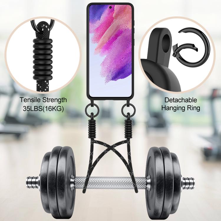 For Samsung Galaxy S21 FE 5G Integrated Card Bag Solid Color Liquid Silicone Phone Case Gen2 with Short Lanyard