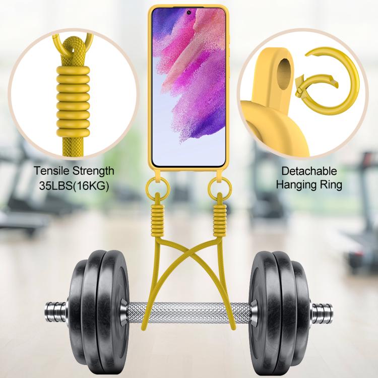 For Samsung Galaxy S21 FE 5G Integrated Card Bag Solid Color Liquid Silicone Phone Case Gen2 with Short Lanyard