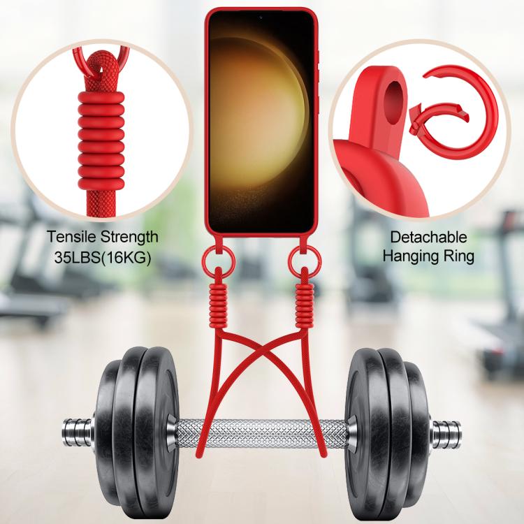 For Samsung Galaxy S23 5G Integrated Card Bag Solid Color Liquid Silicone Phone Case Gen2 with Short Lanyard