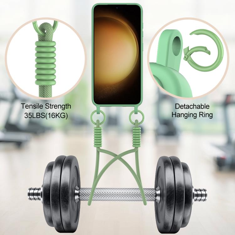 For Samsung Galaxy S23 5G Integrated Card Bag Solid Color Liquid Silicone Phone Case Gen2 with Short Lanyard