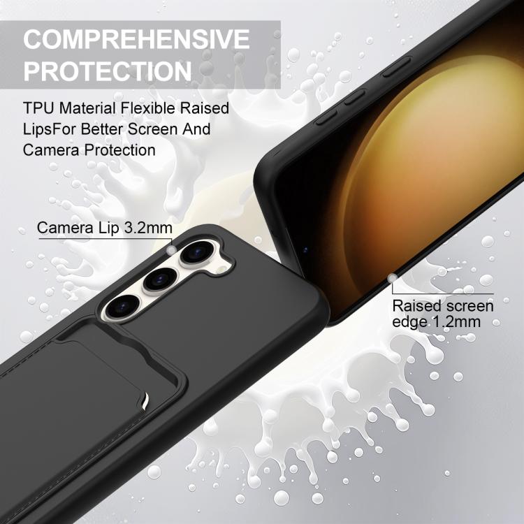 For Samsung Galaxy S23 5G Integrated Card Bag Solid Color Liquid Silicone Phone Case Gen2 with Short Lanyard