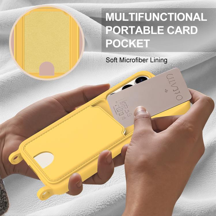 For Samsung Galaxy S23 5G Integrated Card Bag Solid Color Liquid Silicone Phone Case Gen2 with Short Lanyard