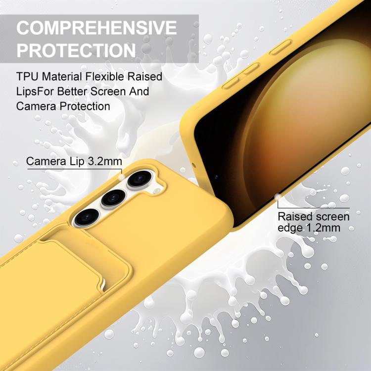 For Samsung Galaxy S23 5G Integrated Card Bag Solid Color Liquid Silicone Phone Case Gen2 with Short Lanyard